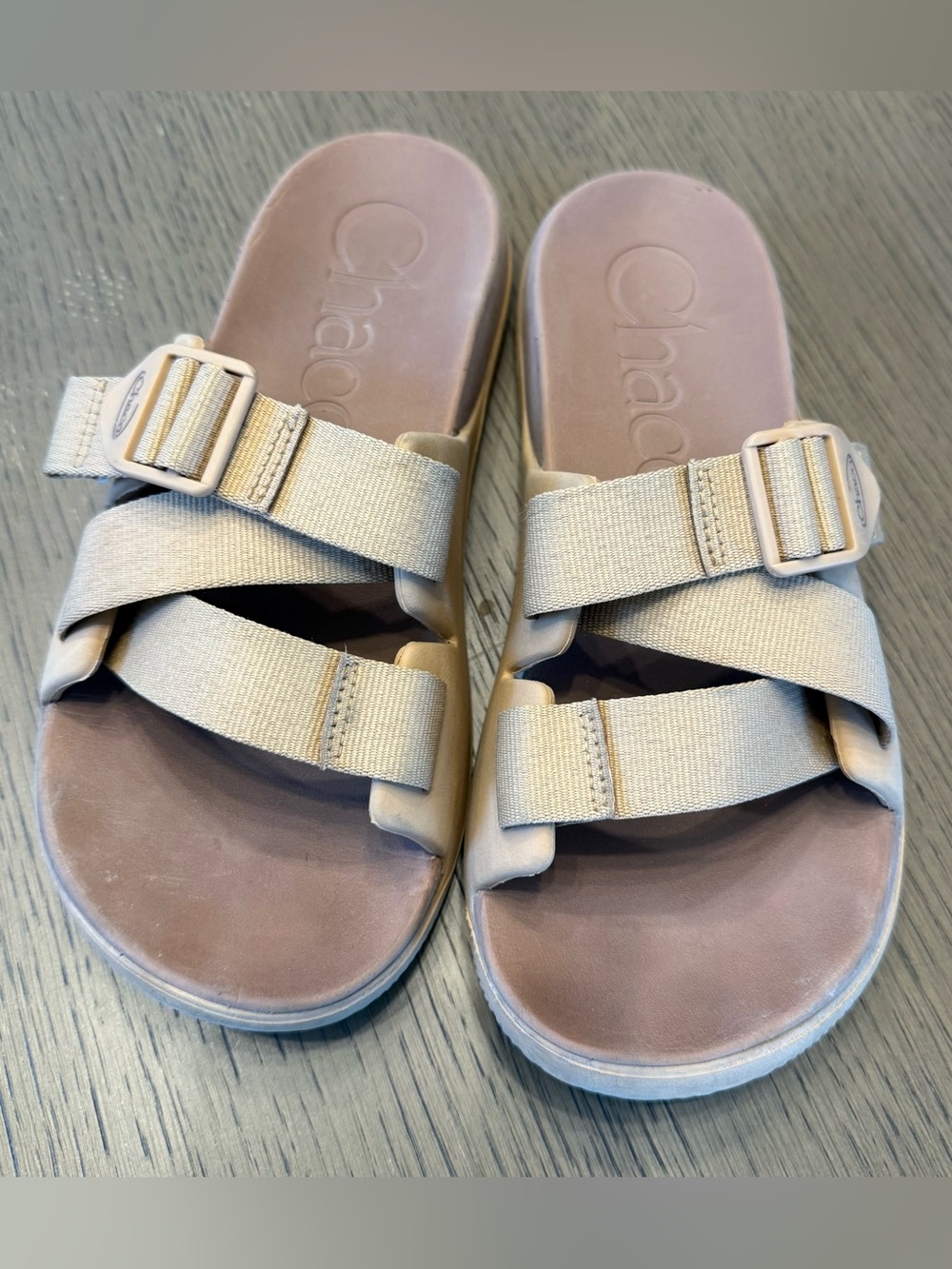 Chaco Womens 8 Tan Chillos Slide Sandals Adjustable Buckle Straps Shoes Outdoor